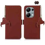 For Xiaomi Redmi Note 13 4G Genuine Leather Magnetic RFID Leather Phone Case(Coffee)