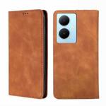 For vivo Y78 Plus 5G Skin Feel Magnetic Leather Phone Case(Light Brown)