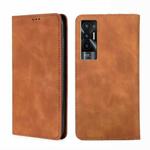 For Tecno Pova 5G Skin Feel Magnetic Leather Phone Case(Light Brown)