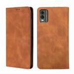 For Nokia C32 Skin Feel Magnetic Leather Phone Case(Light Brown)