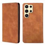 For Samsung Galaxy S24 Ultra 5G Skin Feel Magnetic Leather Phone Case(Light Brown)