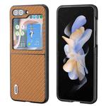 For Samsung Galaxy Z Flip5 ABEEL Carbon Fiber Texture Protective Phone Case(Light Brown)