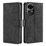 For Huawei nova 12 5G Skin Feel Crocodile Magnetic Clasp Leather Phone Case(Black)
