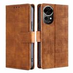 For Huawei nova 12 5G Skin Feel Crocodile Magnetic Clasp Leather Phone Case(Brown)