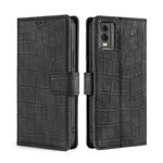 For Nokia C32 Skin Feel Crocodile Magnetic Clasp Leather Phone Case(Black)