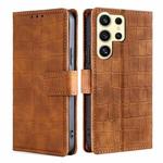 For Samsung Galaxy S24 Ultra 5G Skin Feel Crocodile Magnetic Clasp Leather Phone Case(Brown)