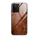 For vivo iQOO Z7 Wood Grain Glass TPU Phone Case(Dark Brown)
