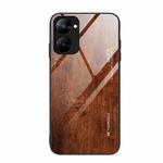 For Realme V30 Wood Grain Glass Phone Case(Dark Brown)