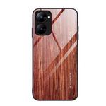 For Realme V30 Wood Grain Glass Phone Case(Coffee)