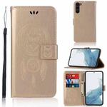 For Samsung Galaxy S23 5G Global Wind Chime Owl Embossing Pattern Leather Phone Case(Gold)