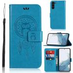 For Samsung Galaxy S23 5G Global Wind Chime Owl Embossing Pattern Leather Phone Case(Blue)