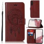 For Samsung Galaxy S23+ 5G Global Wind Chime Owl Embossing Pattern Leather Phone Case(Brown)