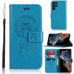 For Samsung Galaxy S23 Ultra 5G Global Wind Chime Owl Embossing Pattern Leather Phone Case(Blue)