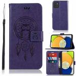 For Samsung Galaxy A04e Global Wind Chime Owl Embossing Pattern Leather Phone Case(Purple)