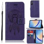 For Samsung Galaxy A34 5G Global Wind Chime Owl Embossing Pattern Leather Phone Case(Purple)