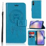 For Samsung Galaxy A54 5G Global Wind Chime Owl Embossing Pattern Leather Phone Case(Blue)
