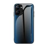 For Realme V30 Texture Gradient Glass TPU Phone Case(Blue)