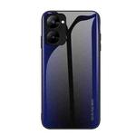 For Realme V30 Texture Gradient Glass TPU Phone Case(Dark Blue)