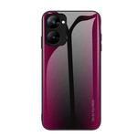 For Realme V30 Texture Gradient Glass TPU Phone Case(Rose Red)