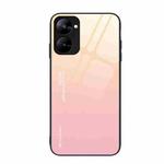 For Realme V30 Gradient Color Glass Phone Case(Yellow Pink)
