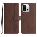 For OnePlus 13T Heart Pattern Skin Feel Leather Phone Case(Brown)