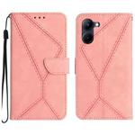 For Realme C33 2023 / 2022 Stitching Embossed Leather Phone Case(Pink)