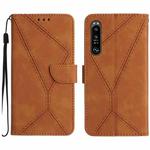 For Sony Xperia 5 IV Stitching Embossed Leather Phone Case(Brown)