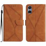 For Sony Xperia 5 V Stitching Embossed Leather Phone Case(Brown)