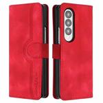 For Samsung Galaxy Z Fold4 5G Heart Pattern Skin Feel Leather Phone Case(Red)