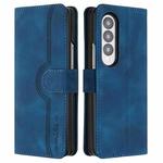 For Samsung Galaxy Z Fold4 5G Heart Pattern Skin Feel Leather Phone Case(Royal Blue)