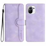 For Xiaomi Mi 11 Lite Heart Pattern Skin Feel Leather Phone Case(Purple)