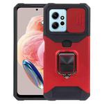For Xiaomi Redmi Note 12 4G Camera Shield Card Slot PC+TPU Phone Case(Red)