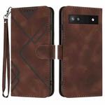 For Google Pixel 6a Line Pattern Skin Feel Leather Phone Case(Coffee)