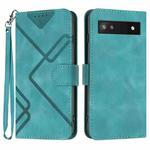 For Google Pixel 6a Line Pattern Skin Feel Leather Phone Case(Light Blue)