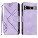 For Google Pixel 7 Pro 5G Line Pattern Skin Feel Leather Phone Case(Light Purple)