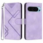 For Google Pixel 9 Pro Line Pattern Skin Feel Leather Phone Case(Light Purple)