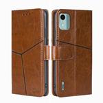 For Nokia C12 Geometric Stitching Leather Phone Case(Light Brown)