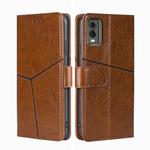 For Nokia C32 Geometric Stitching Leather Phone Case(Light Brown)