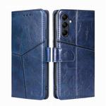 For Samsung Galaxy M14 5G Geometric Stitching Leather Phone Case(Blue)