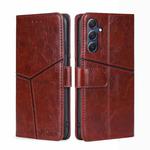 For Samsung Galaxy M54 5G Geometric Stitching Leather Phone Case(Dark Brown)