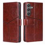 For Samsung Galaxy S24 5G Geometric Stitching Leather Phone Case(Dark Brown)