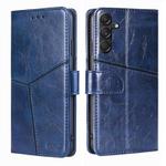 For Samsung Galaxy M55 5G Geometric Stitching Leather Phone Case(Blue)