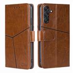 For Samsung Galaxy M55 5G Geometric Stitching Leather Phone Case(Light Brown)