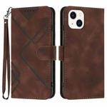 For iPhone 14 Line Pattern Skin Feel Leather Phone Case(Coffee)
