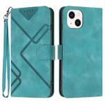 For iPhone 14 Line Pattern Skin Feel Leather Phone Case(Light Blue)