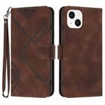For iPhone 14 Plus Line Pattern Skin Feel Leather Phone Case(Coffee)