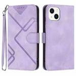 For iPhone 14 Plus Line Pattern Skin Feel Leather Phone Case(Light Purple)