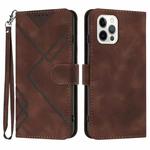 For iPhone 14 Pro Line Pattern Skin Feel Leather Phone Case(Coffee)