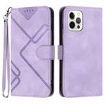 For iPhone 14 Pro Max Line Pattern Skin Feel Leather Phone Case(Light Purple)