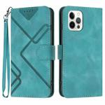 For iPhone 14 Pro Max Line Pattern Skin Feel Leather Phone Case(Light Blue)